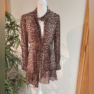 PAIGE Brown and Black Leopard Print Long Sleeve Dress